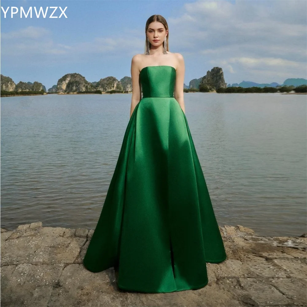 Customized Evening Dress Formal Women Prom Gown YPMWZX Strapless A-line Floor Length Skirts Draped Sleeveless Bespoke Occasion D