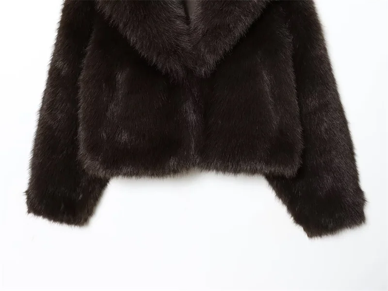 Veste courte à manches longues pour femme, à la mode et chaude, nouveau Style, marron foncé, effet fausse fourrure, automne 2025