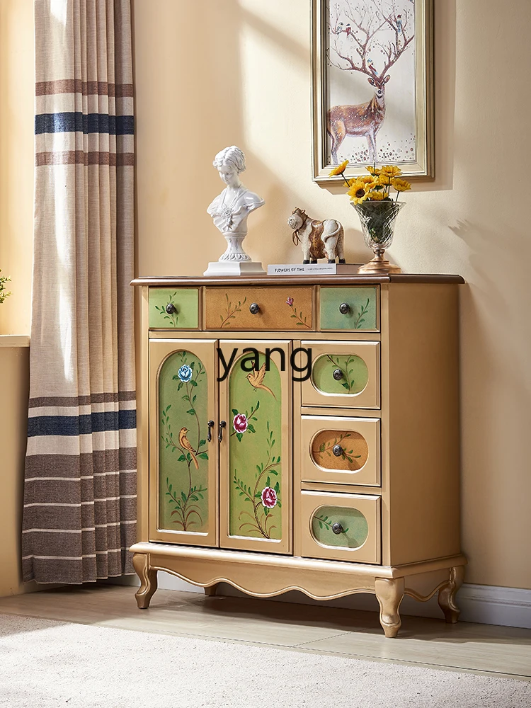 CX Painted Entrance Cabinet Living Room Champagne Gold Chest of Drawers European Storage Cabinet Art Retro Curio Cabinet