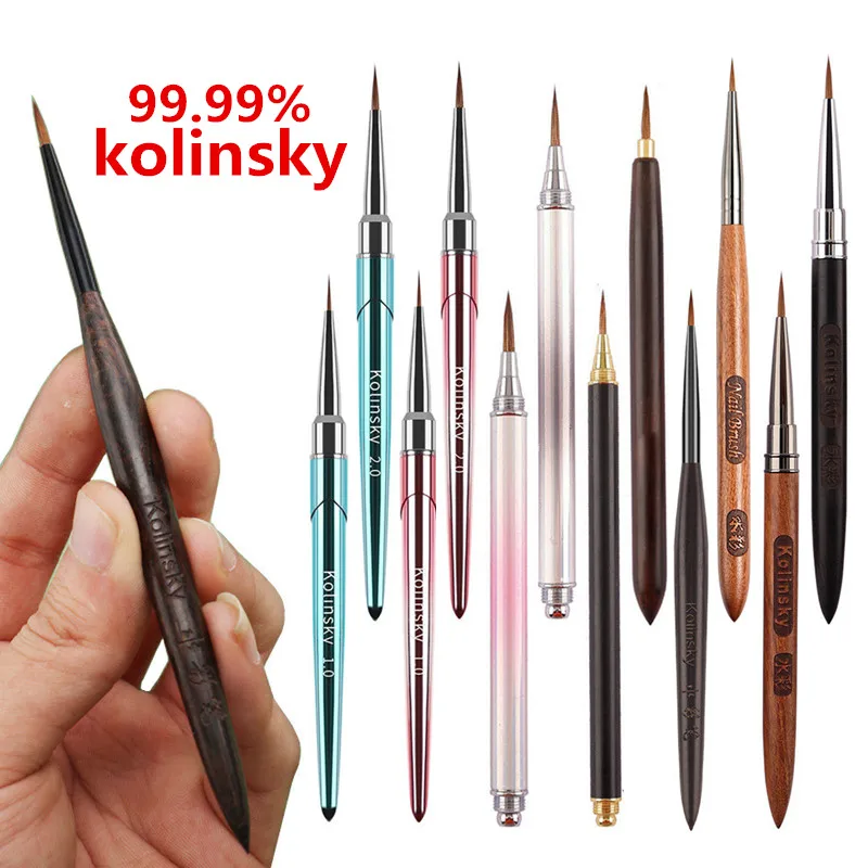 Kolinsky Cabelo Acrílico Escova para Nail Art, Diferentes Punho Colorido, Pó Líquido, DIY Desenho Prego Bruses