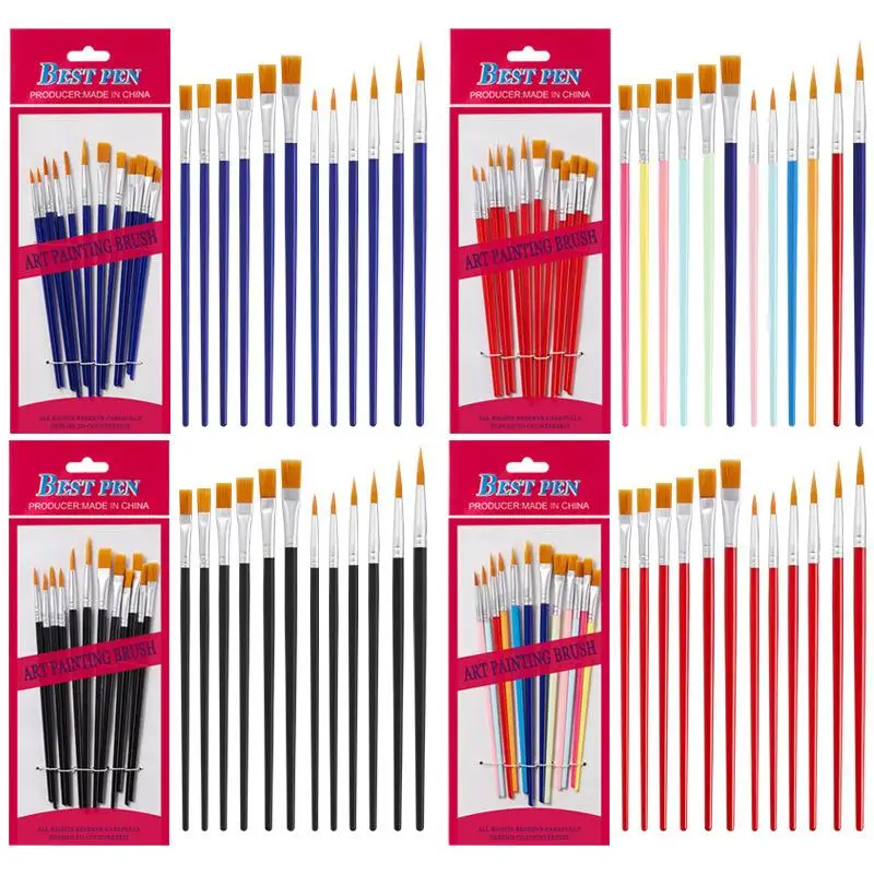 

Набор кистей для рисования YU, 12 шт., круглые и плоские, из нейлонового ворса, для масляной, акриловой и акварельной живописи, школьные художественные принадлежности