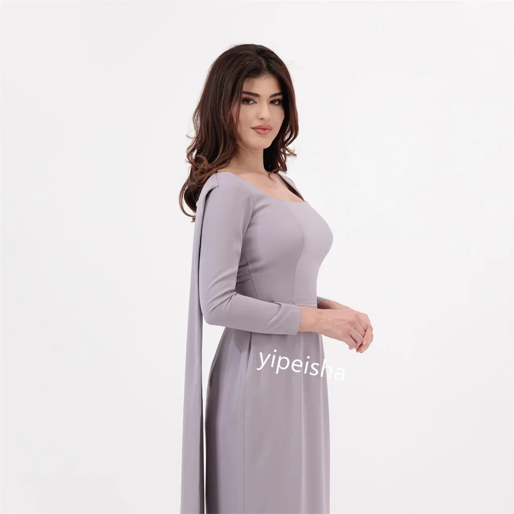  Evening Jersey Applique Button Party A-line Square Neck Bespoke Occasion Gown Midi Dresses   