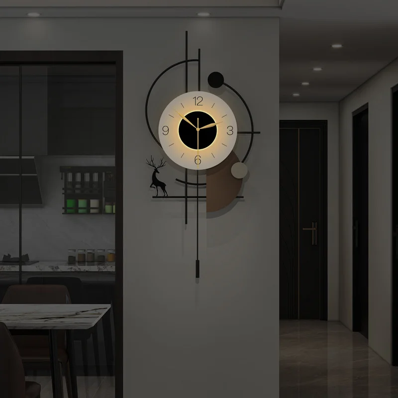 Wall clock, living room 2025 new creative induction light, clock hanging on the wall, modern simple decoration, silent clock
