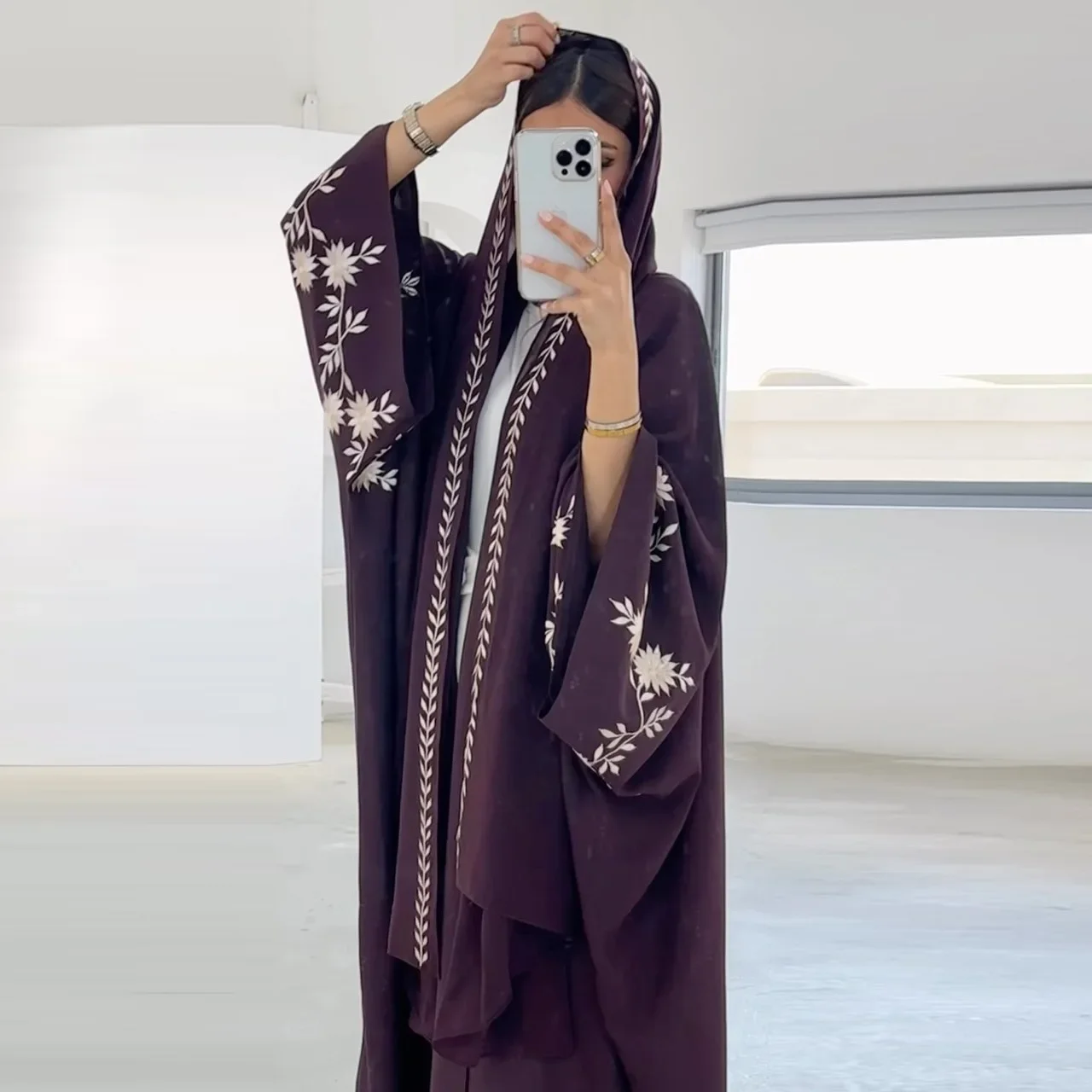 

Embroidery Open Abaya with Hijab Set Loose Muslim Coat Abayas for Womem Dubai Luxury Turkish Kimono Islamic Outfits Kaftan Robe