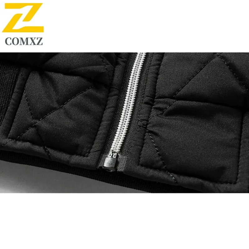 COMXZ Men Padded Jacket Baseball Collar Fleece Lined Plaid Parkas Winter Trendy Quilted Lightweight Casual Daily Outerwear 2025
