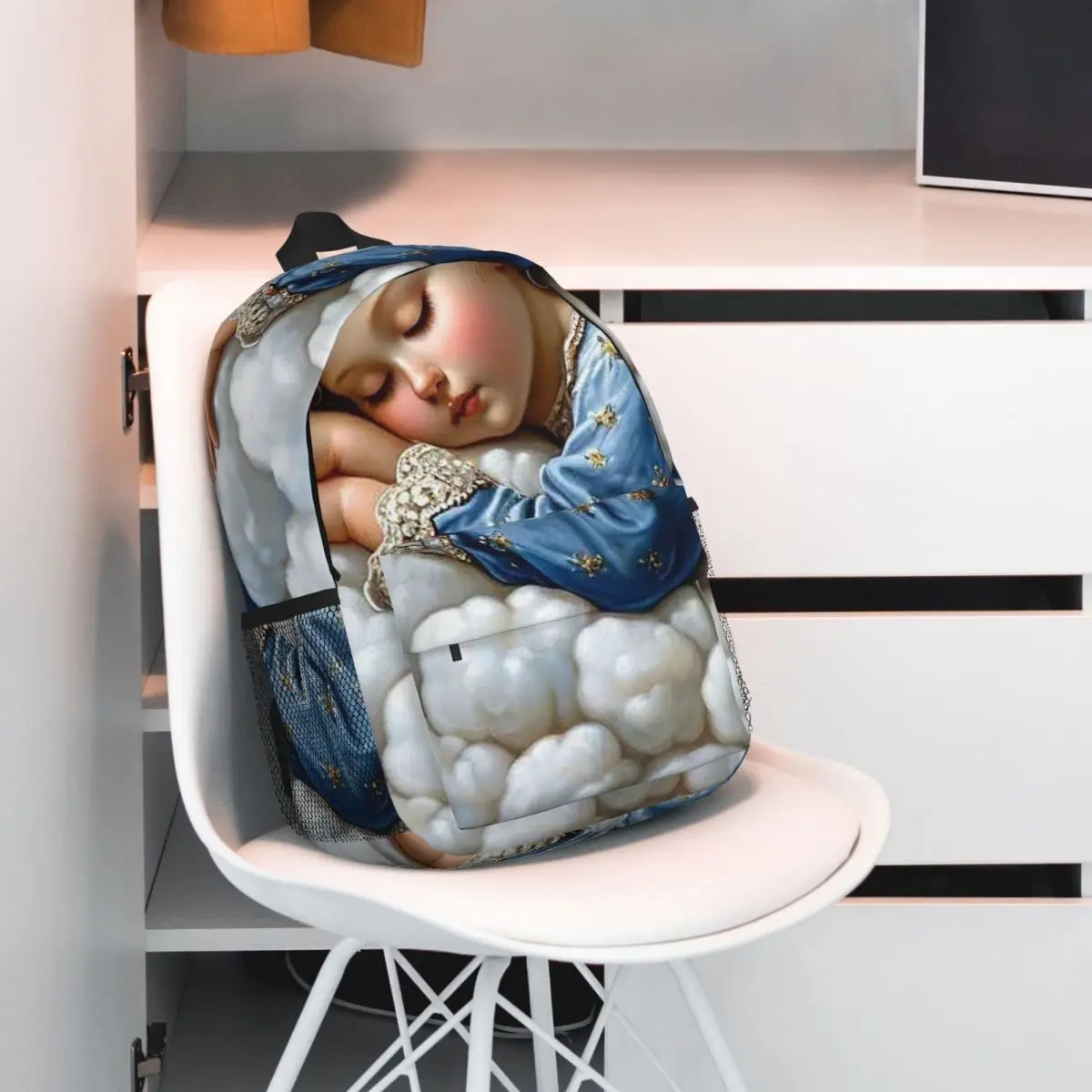 Angel Sleeping In Cloud Design Backpack Student BookBag Kids School Bag Laptop Shoulder Bags for Men Women