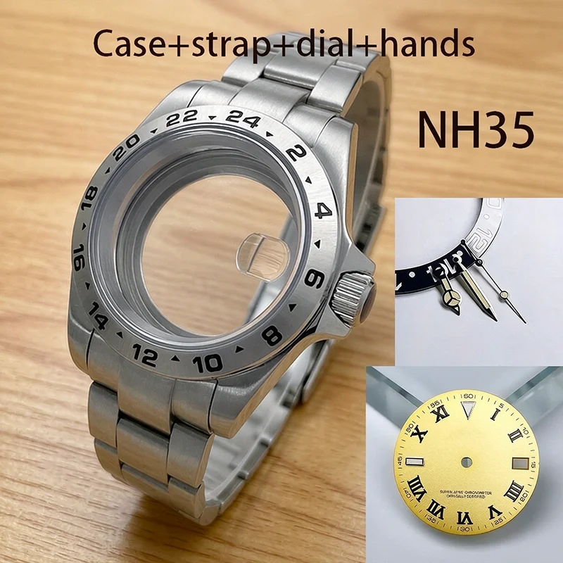 40mm NH35 Watch Case Mod Kit - Digital Bezel, Stainless Steel, Sapphire Crystal, Dial Hands & Luminous Strap for NH35 Movement