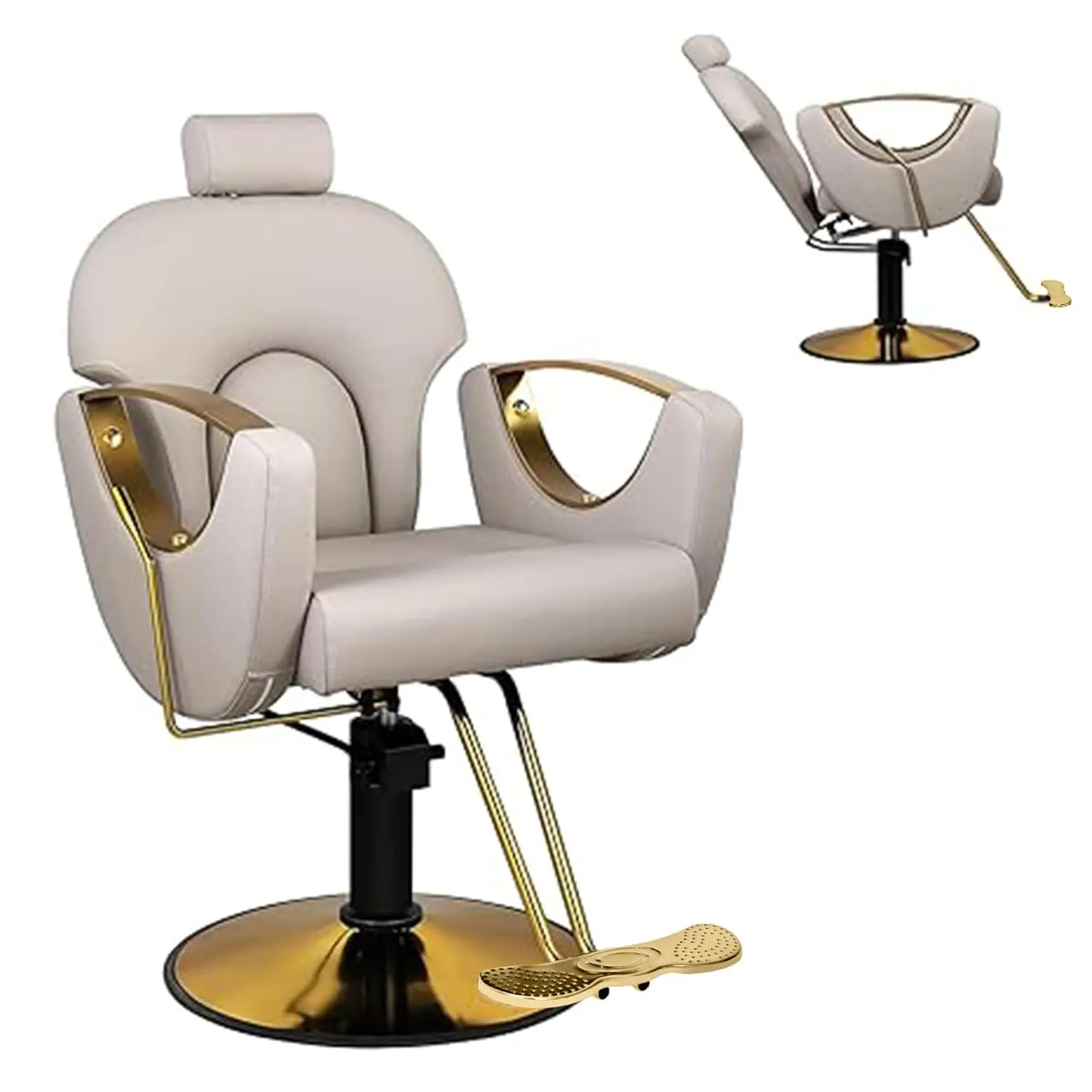 Grey Barber Chair for Stylist, Reclining Salon Armchair with Hydraulic Pump, 360°Rotation, Height Adjustable, Customized