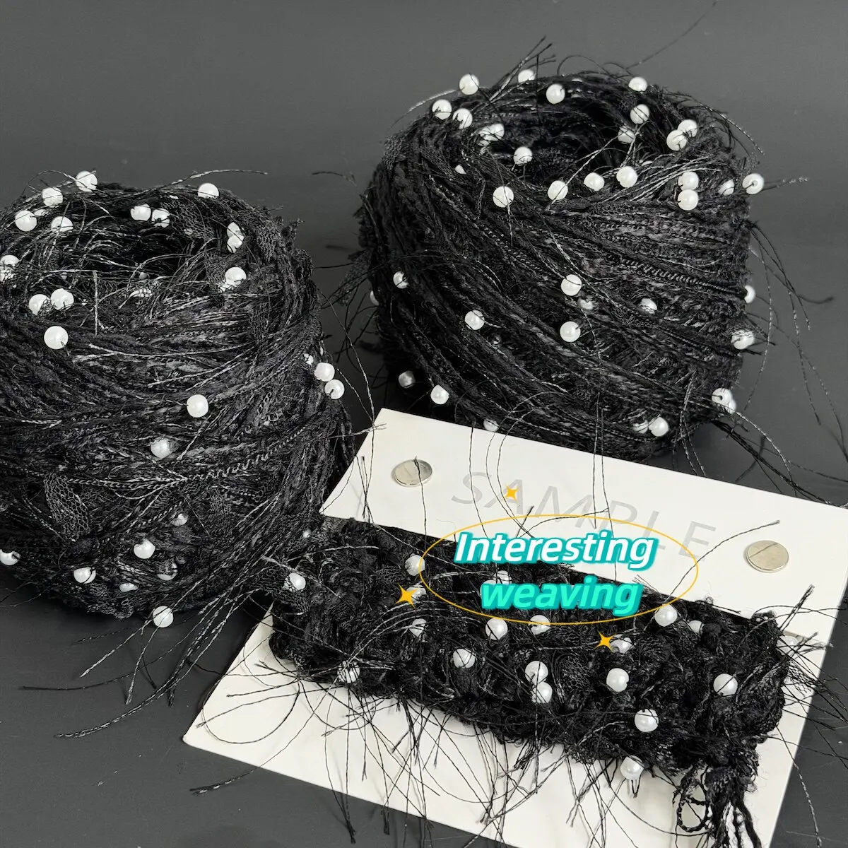 Black Hand-mixed Beaded Wool Yarn, Hand-knitted Thread, Black and White High-end Dancing Yarn for Crocheting Hair Bands