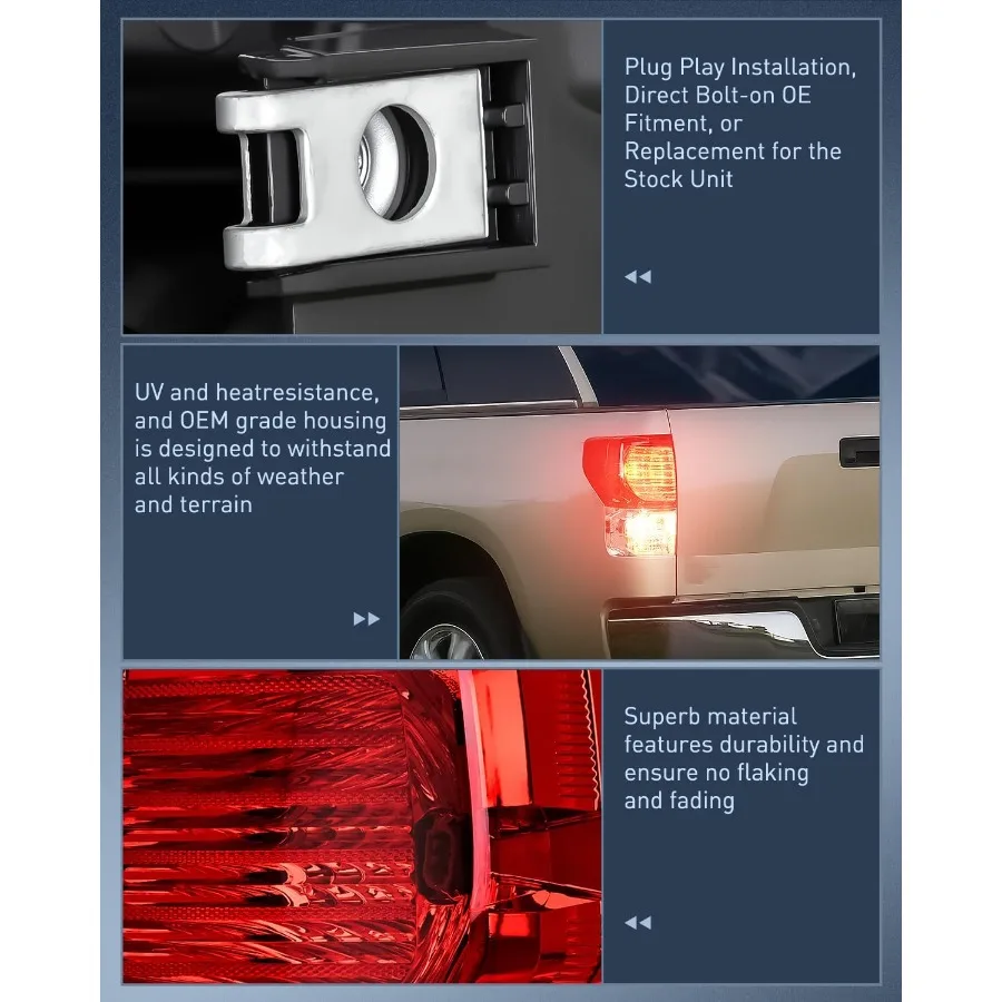 مجموعة الضوء الخلفي متوافقة مع 20072013 Tundra الخلفية الذيل ضوء استبدال مصباح OE نمط للسائق والركاب الجانب Dur