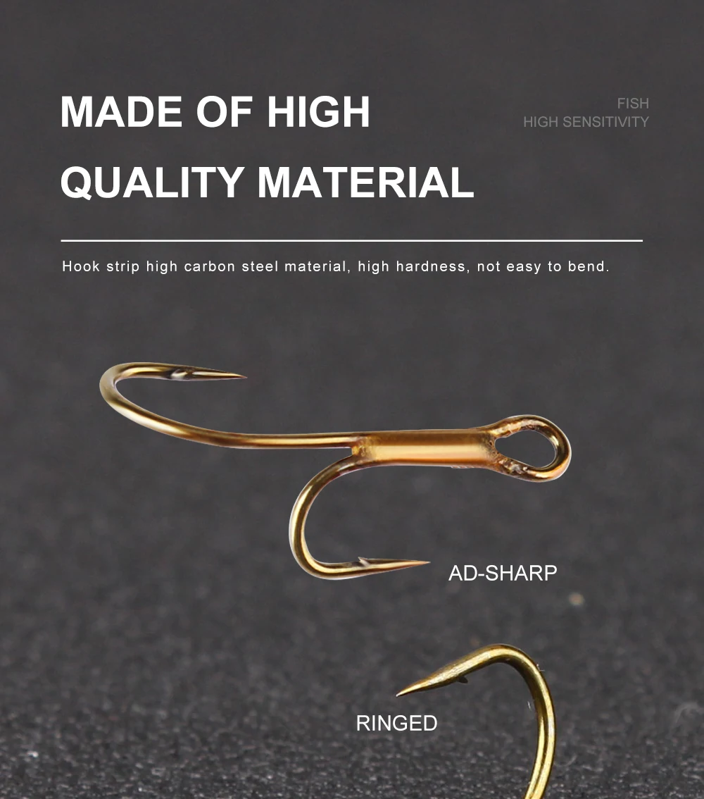 FTK 20 Stück/Packung mit Widerhaken, goldene Doppel-Angelhaken 1 # -8 # Ryder Pike Dead Bait Predator Lachsforelle Barsch Ringed Zander Twin Hook – Detail 7