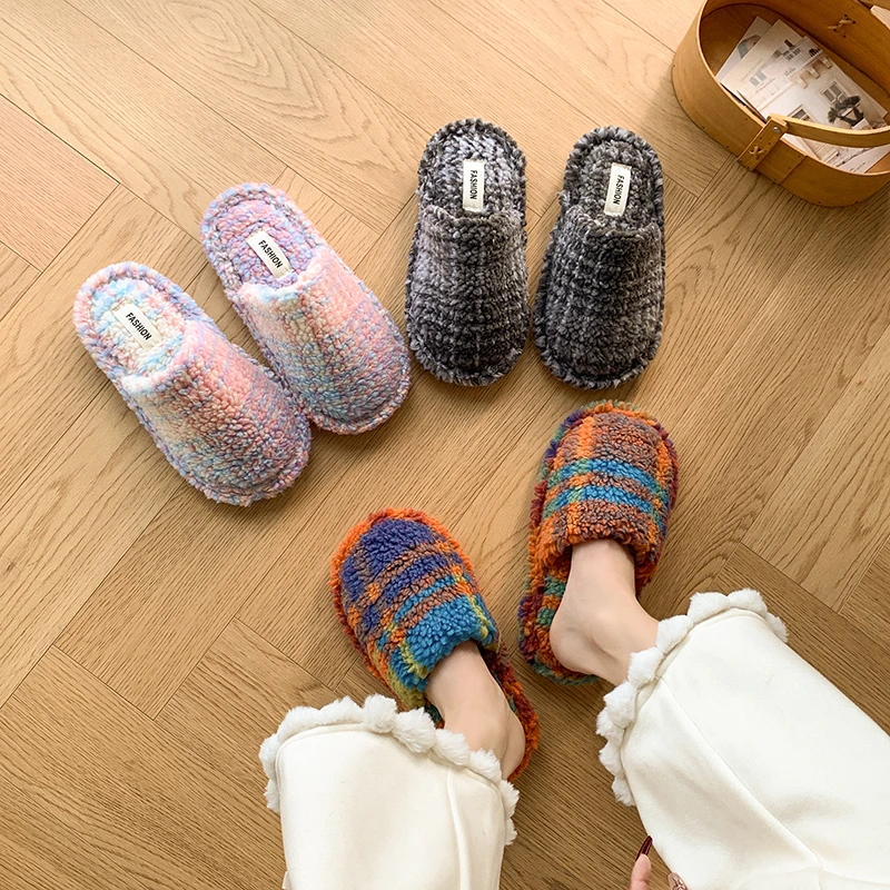 Daily Household Cotton Slippers Soft Plush Lining Wear Resistant Flexible Sole Anti Slip House Shoes for Men Women At Home