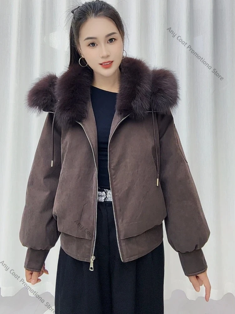 Ladies Oversized Puffer Down Jacket Women Winter Outerwear with Natural Fox Fur Ultra Warm Casual Cold Season Daily Wear Coat