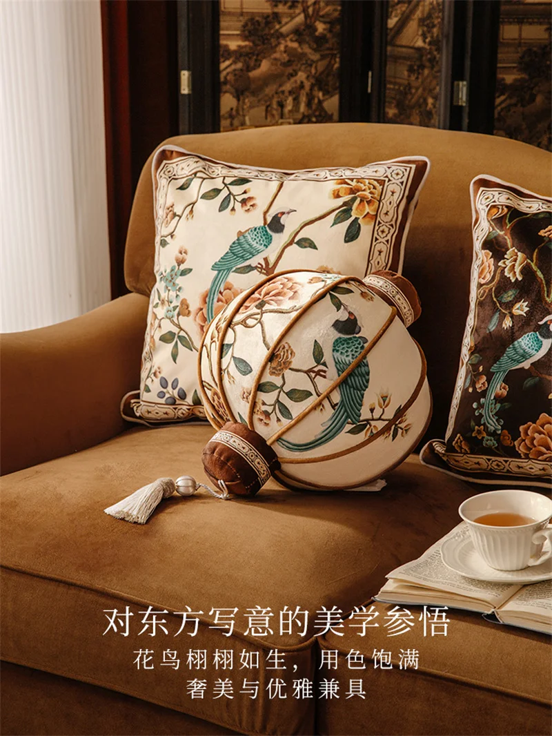 Throw Pillow Covers New Chinese Style Home Indoor Outdoor Sofa Bed Decor 18 x18 Inch Pillowcover Floral Bird Oriental Vintage