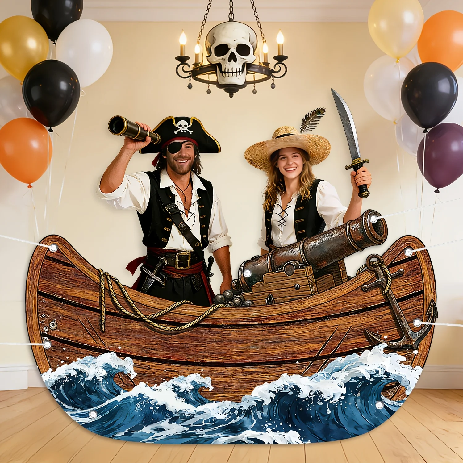 1 pièce Accessoires de studio pour fête, toile de fond en fibre de polyester sur le thème du bateau pirate, décoration de fête sur le thème des marins, fournitures de photographie