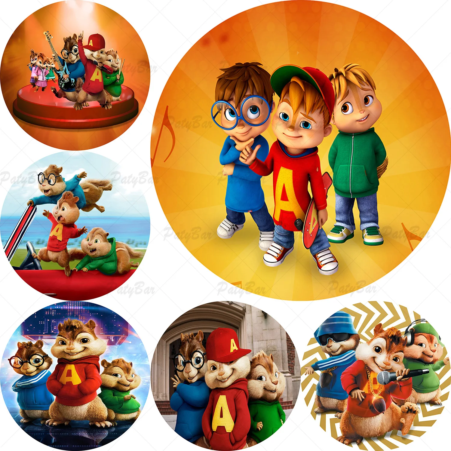 Fondo redondo de Disney Alvin y Chipmunks, telón de fondo de Simon Theodore, fondo de cumpleaños para niños, cartel de fotografía circular, accesorios de decoración