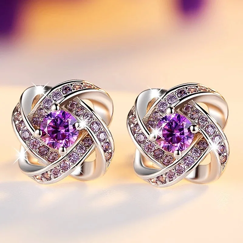 

YANHUI Genuine Amethyst Stud Earrings Original Tibetan Silver Earrings Women Zirconia s Earings Fashion Jewelry