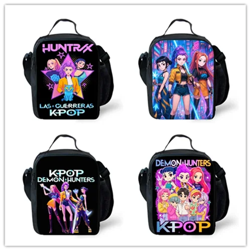 Bolsas de almuerzo para niños, bolsas de picnic escolares KPop D-e-mo-n H-un-ters de dibujos animados para niñas y niños, bolsas térmicas aislantes para niños grandes