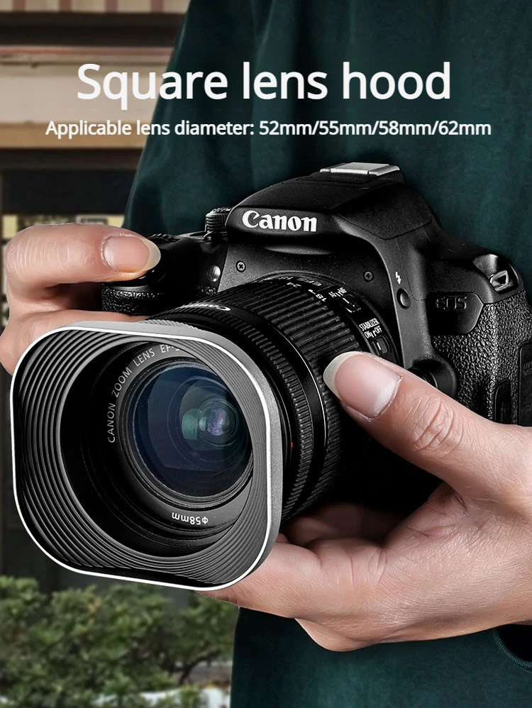 

Квадратный солнцезащитный козырек подходит для объектива Sony 28-70 Fuji 16-50/15-45/Sigma 56F1.4/18-50 VizoNobel 28F1.8, металлический солнцезащитный козырек 52/55/58/62 мм