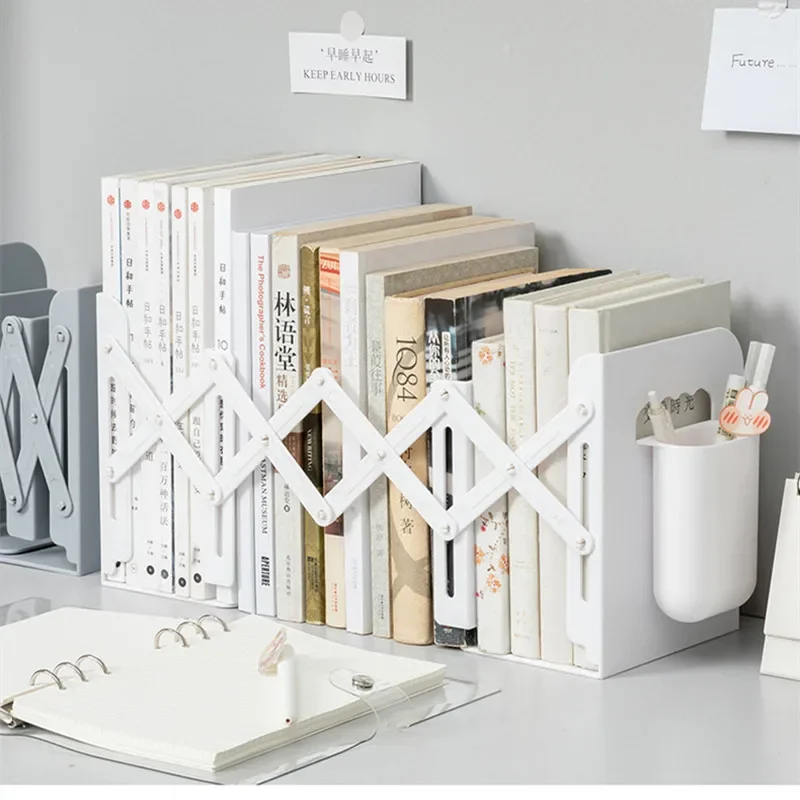 Retractable Book Stand Creative Book Stoppers Support Stand Adjustable Bookshelf with Pen Holder Desk Organizer Folder