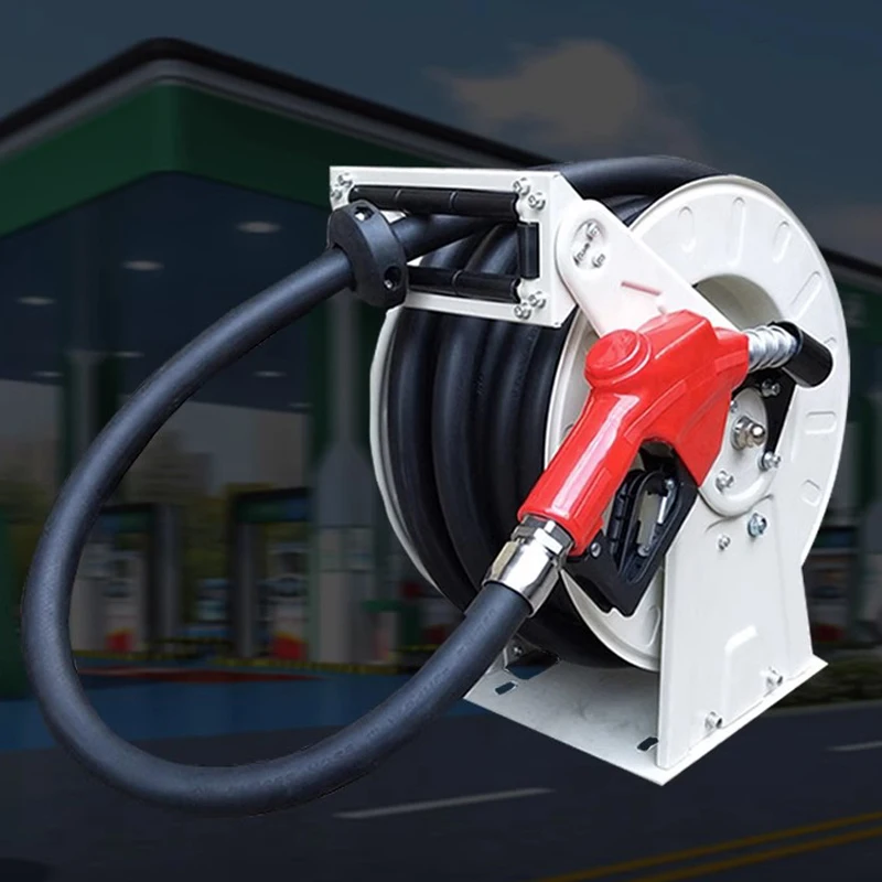 Neue Kraftstoffschlauchrolle 10-25M Einziehbare Kabelrolle mit Automatischer Betankungspistole für Gartenbewässerung, Autowäsche und Tankwagen