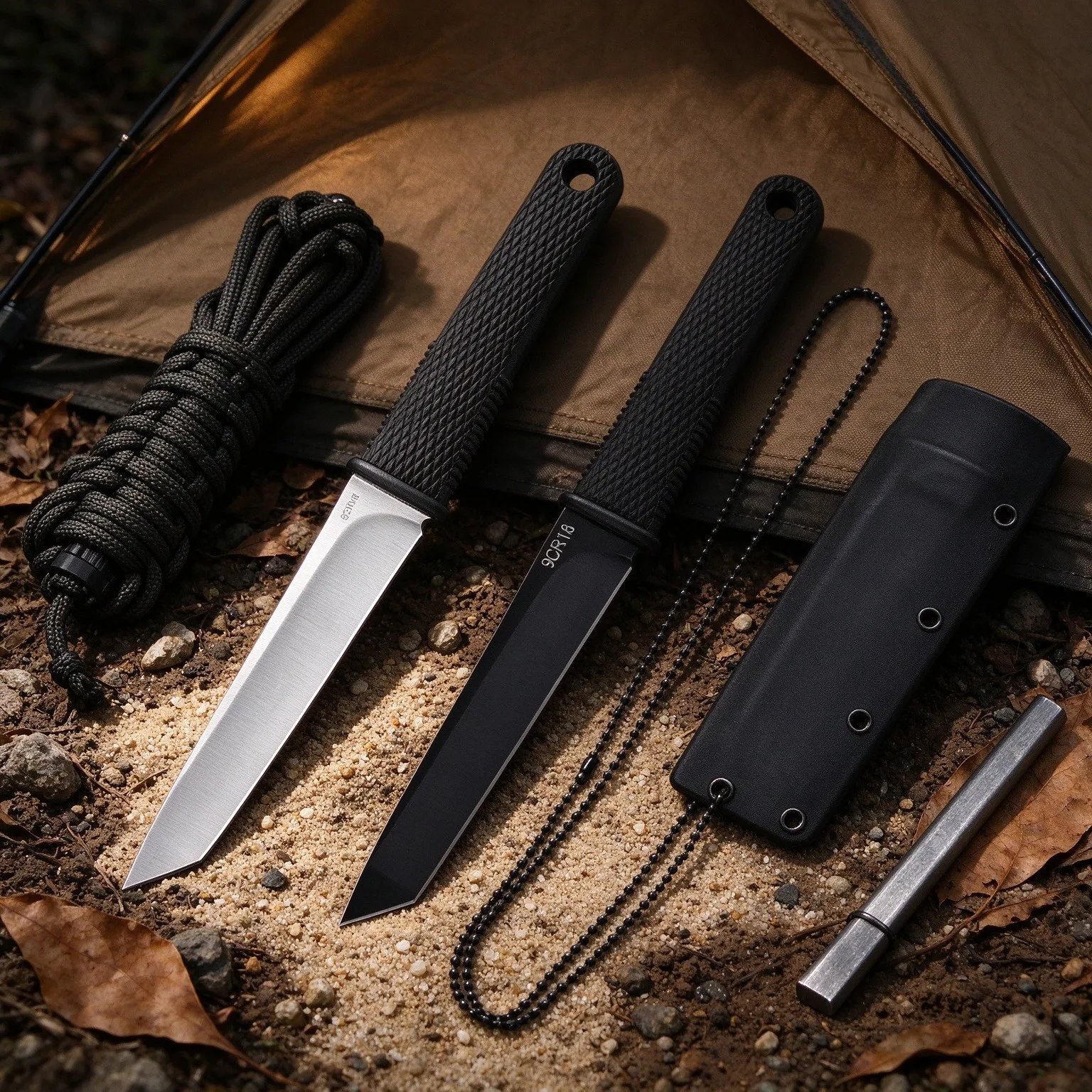 Camping survival fixed knife portable dec straight-bladed knife with protective knife sheath, for outdoor hiking and exploration