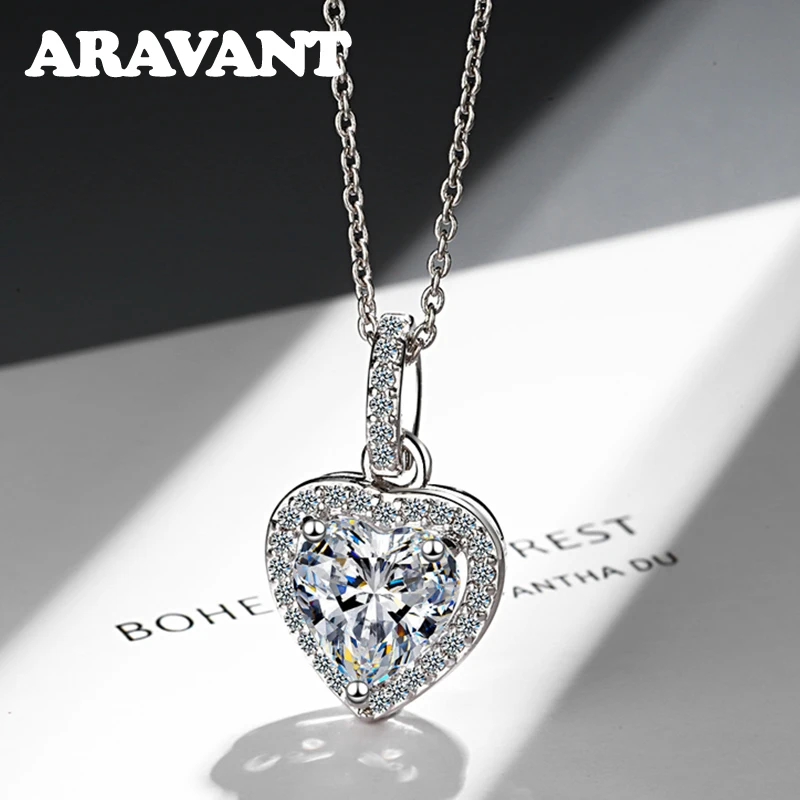 

Aravant 925 Sterling Silver Heart AAA Zircon Pendant Necklace For Women Girls Wedding Party Jewelry