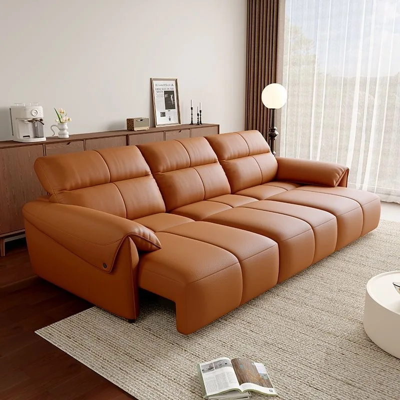 #Modern Multi-Functional Electric Telescopic Sofa Bed Zero-Wall Lounge Chair Elephant-Ear Push-Out Wood Living Room Furniture