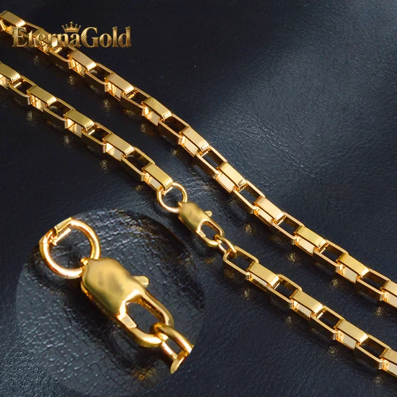 EternaGold  Luxury 24K 9999 Pure Gold real gold Men's and Women's 4mm 20inch Rectangular Box Necklace