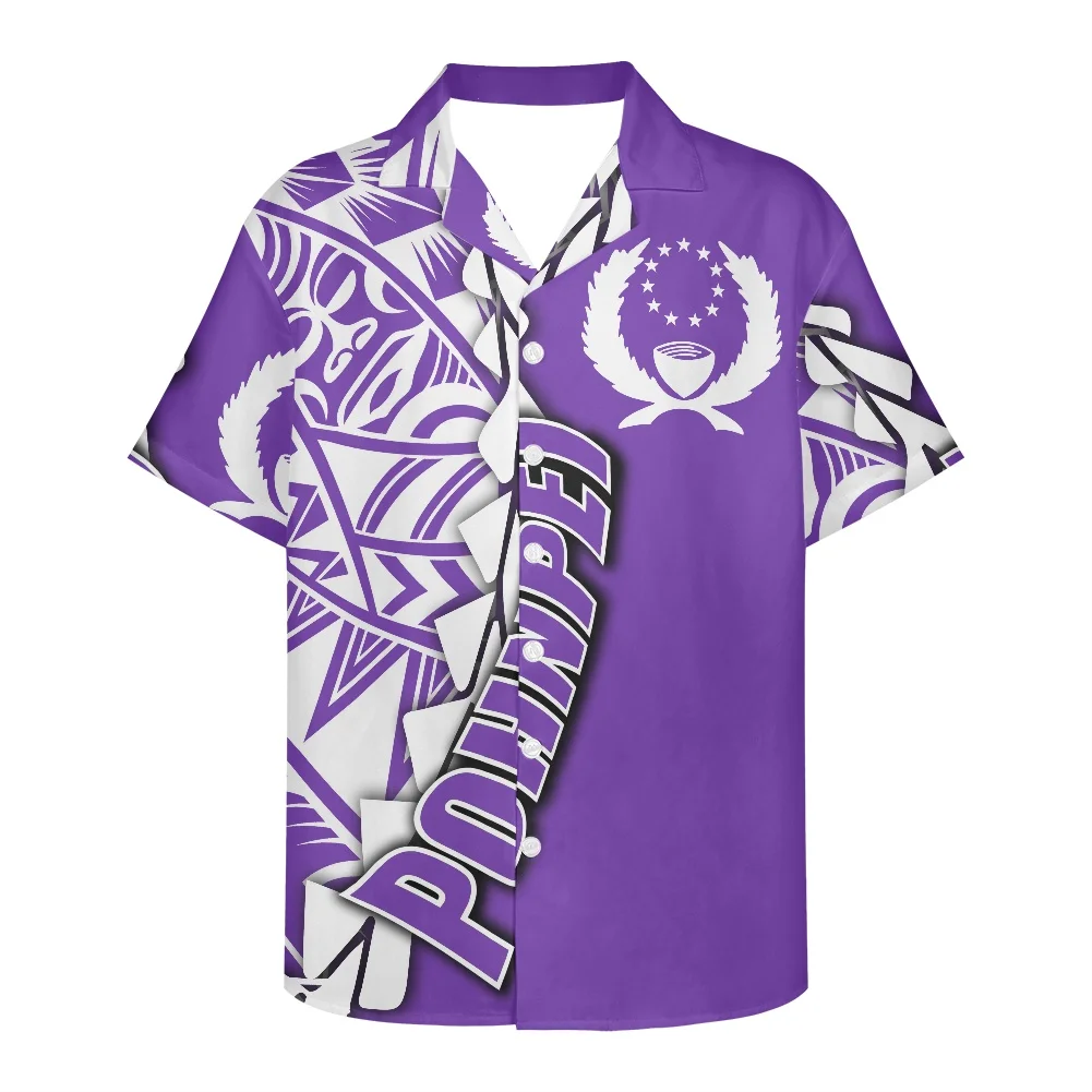 Luxurious Golden Design Menswear Polynesian Tribe Men Short Sleeve V Neck Shirt Summer 2022 Pohnpei Logo Printing Men Clothing