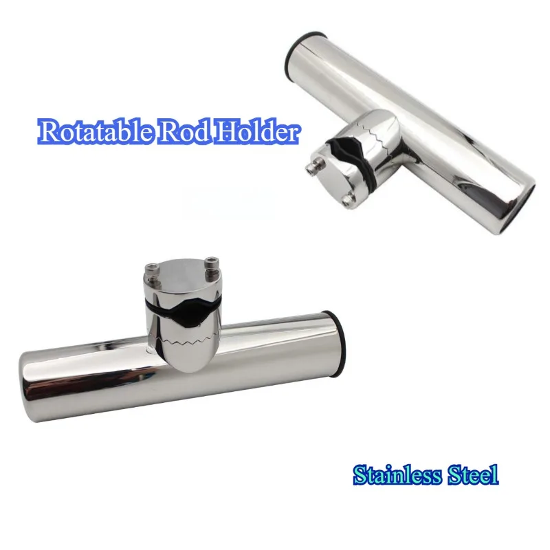 Marine Stainless Steel Boat Fishing Rod Holder 360 Degrees Rotation Clamp-on Rail Rotatable Rod Holder for 19-25mm/22-32mm Pipe