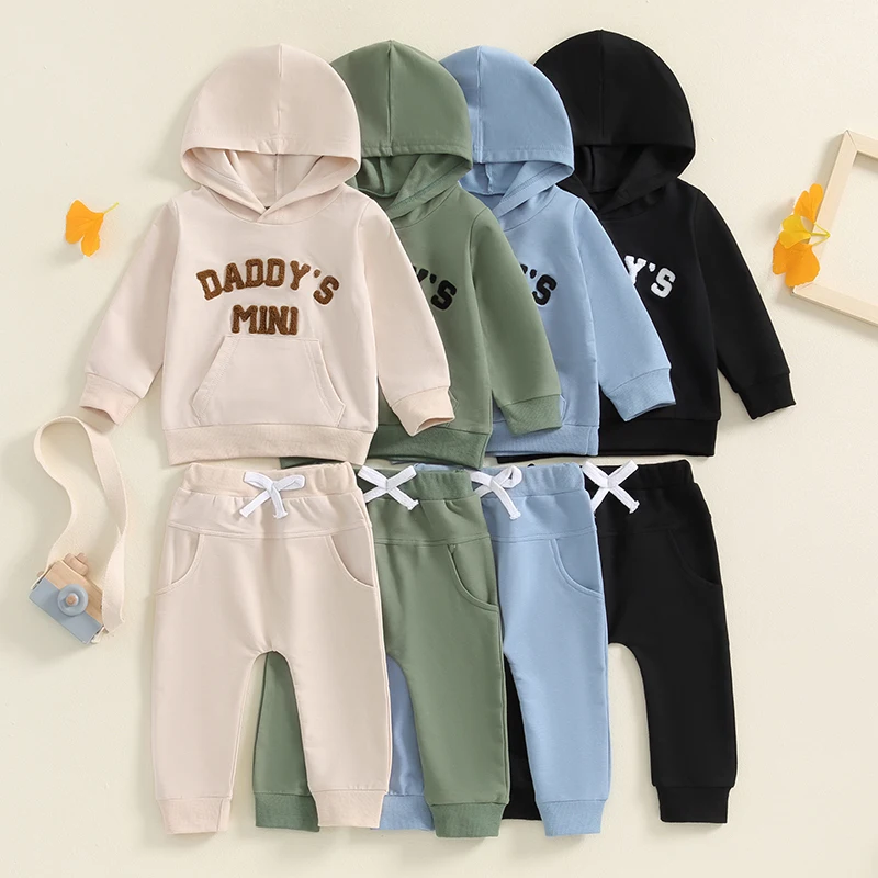 

Inafnt Baby Boy Track Suit Letter Embroidery Long Sleeve Hoodie and Elastic Sweatpants 2 Piece Clothes Outfits for Toddler