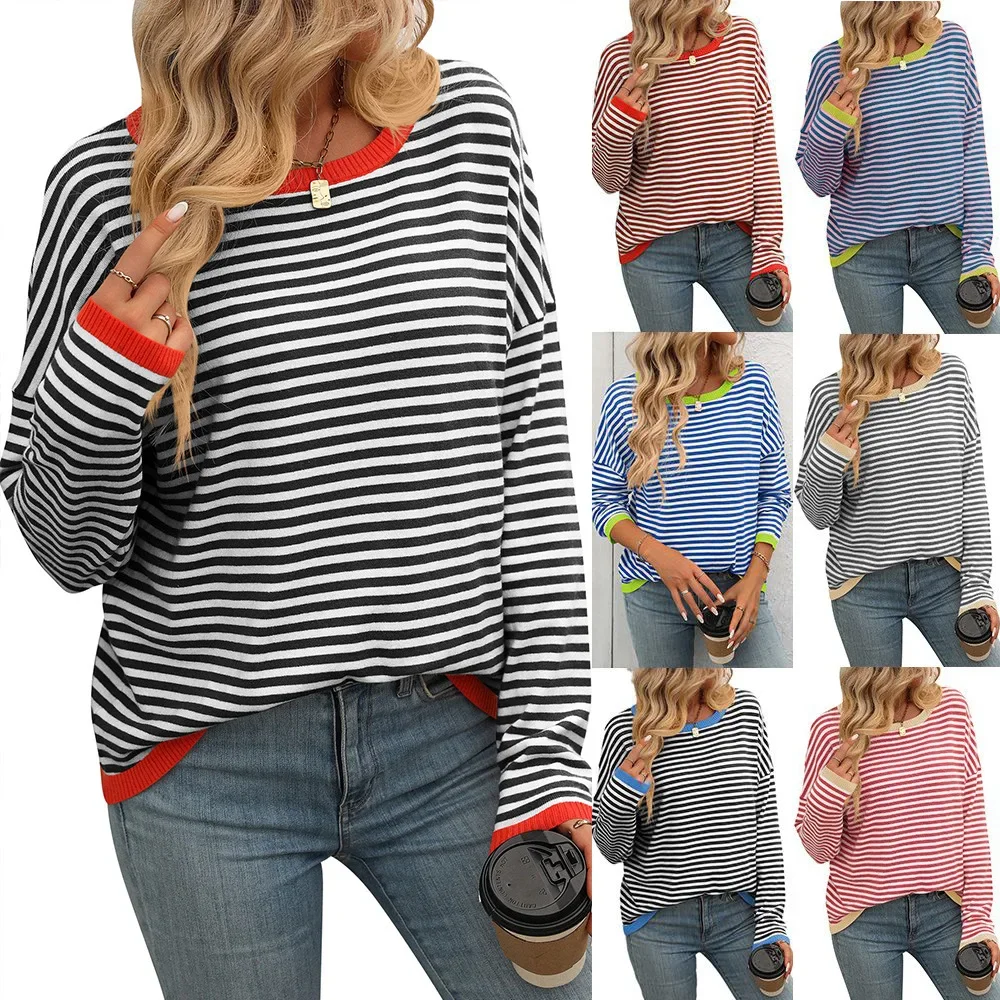 

2025 Women's New Spring Autumn Top Female V-neck Twisted Strip Color Blocked Short Sleeve Loose T-shirt For Women Knitted Top