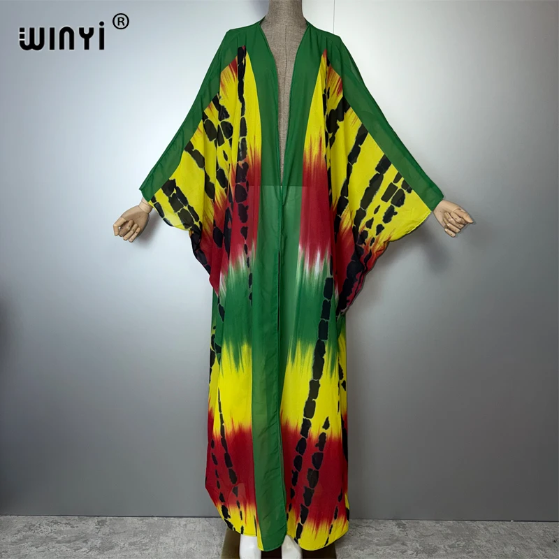 

WINYI Africa fashion print Kimonos loose dresses for woman Cardigans beach outfits Caftan beach cover up evening dress maxi coat