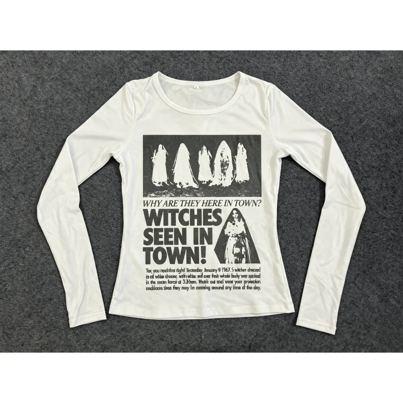 New versatile fancy women ins style american hot girl slim waist t shirt collarbone show autumn winter layering base top