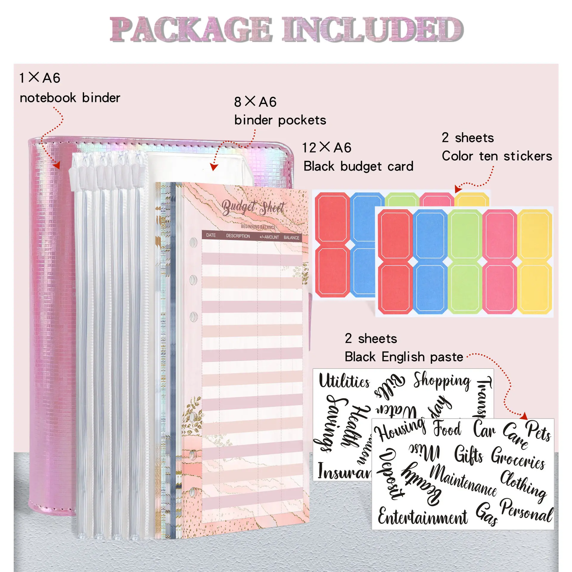 A6 Zipper Bag Loose-leaf Notebook Colorful PU Notebook Leather Creative Ledger Cash Budget Binder