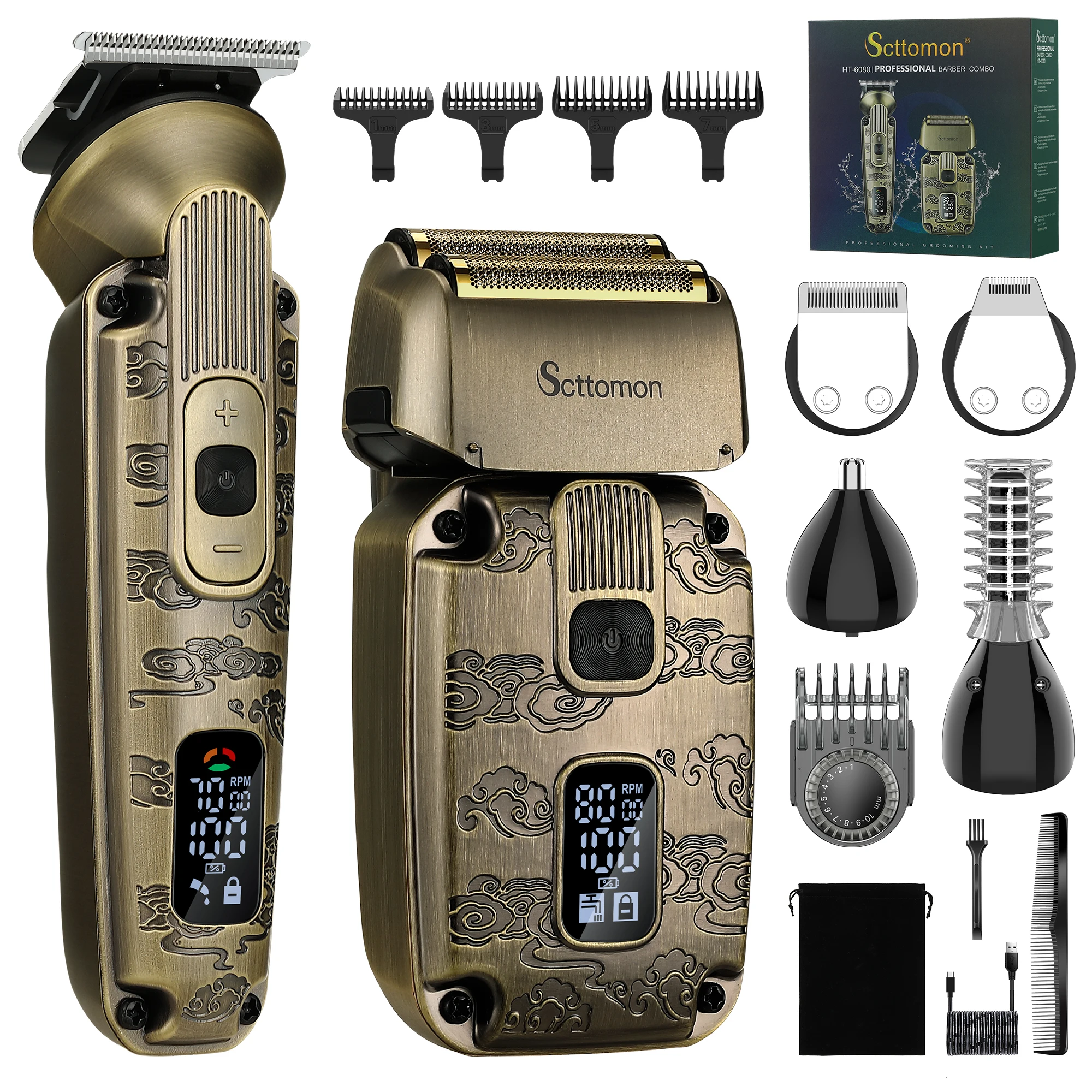 ​ ​ Scttomon Elektrischer Haarschneider, 2-teiliges Set für Friseur, T-Trimmer zum Rasieren von Kopfrisuren, Haaransatz-Bildhauerei und Bartschneiden, Ölkopf
