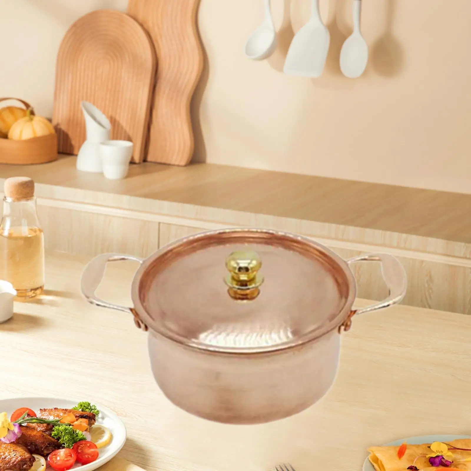 Copper Pot with Lid Double Handle Copper Hot Pot Soup Pot Stock Pot Stew Pan for Cooking Home Kitchen Restaurant Commercial Chef image 3