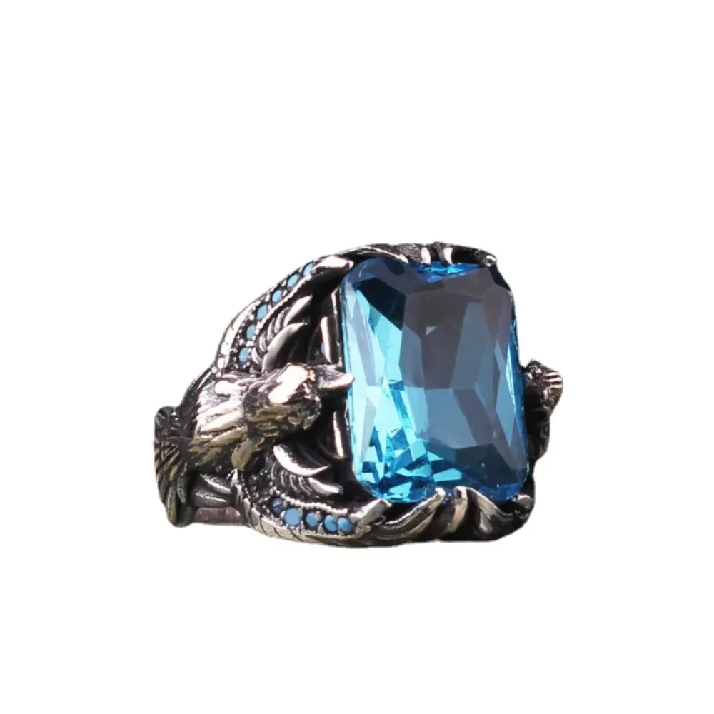 CHUANGCHENG Personality Fashion Men\'s Domineering Retro Eagle Wings Men Jewerly  Gemstone Rings Size 7-13