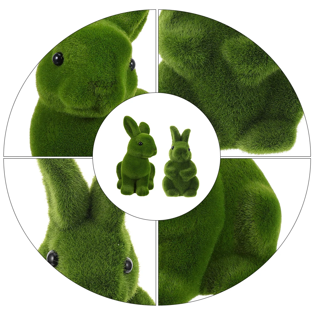 

2pcs Bunny Figurine Easter Decor Fuzzy Rabbit Ornament Cartoon Animal Model Spring Adornment Garden Desk Lawn Backyard