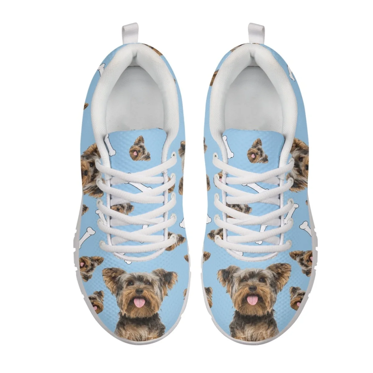 Instantart Schnauzer Sneakers Jaring Anak Perempuan Anjing Lucu Sepatu Flat Wanita Nyaman Ringan untuk Wanita Alas Kaki Berjalan Udara Sejuk Berenda