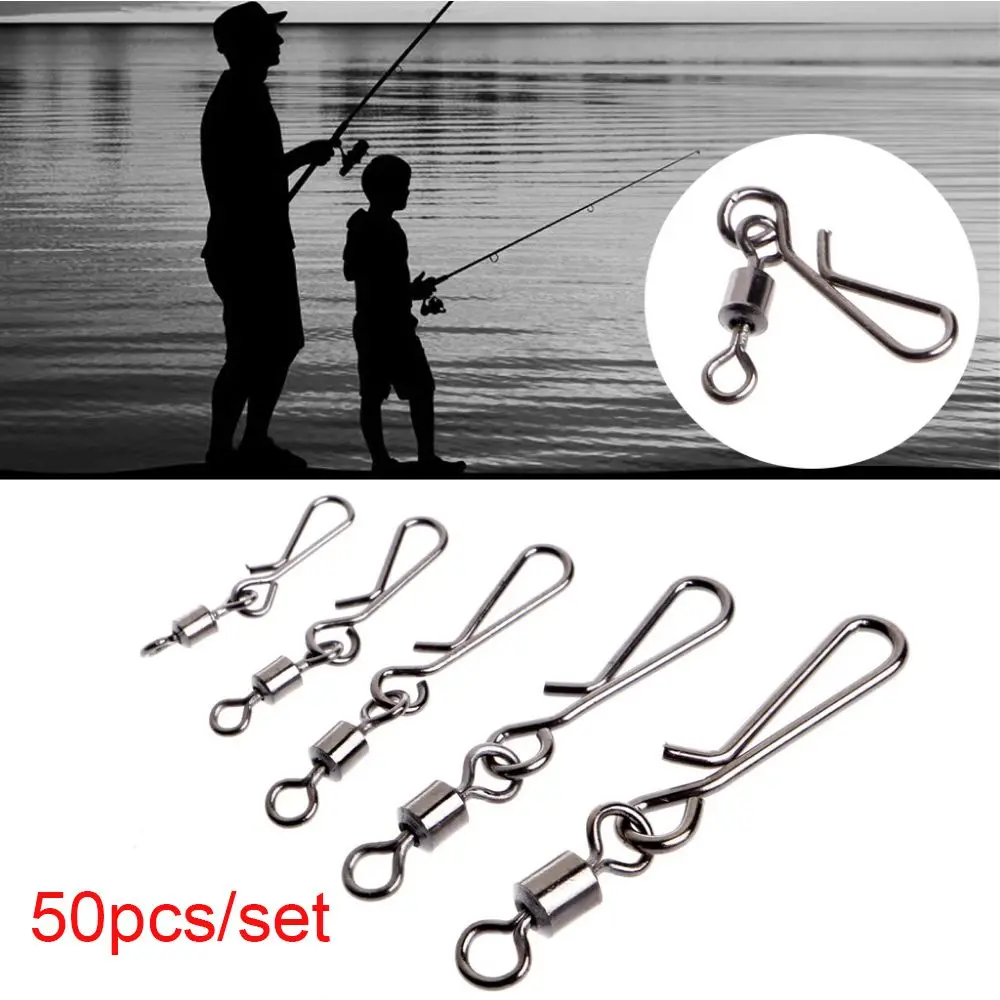 50pcs Durable Size 2# to 10# Solid Ring  Heavy Duty Ball  Bearing Barrel  Fishing Snap Connector with Pin Rolling Swivel