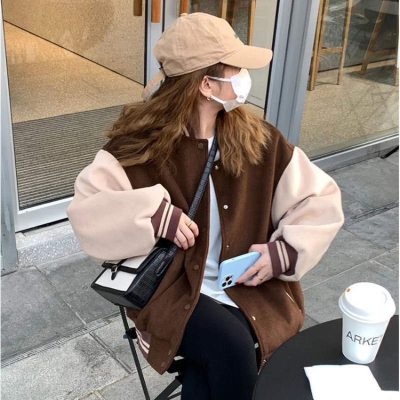 Deeptown Vintage Oversized Baseball Jacket Women Korean Fashion Streetwear Jacket 2000s Aesthetic College Harajuku Coat Bomber