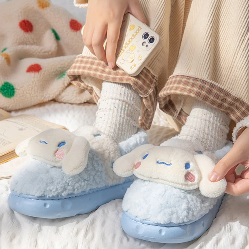 Sanrio Plush Slippers Hello Kittys Kawaii Cute Student Autumn Winter Bedroom Soft Padded Plush Bedroom Shoes Toys Girls Gifts