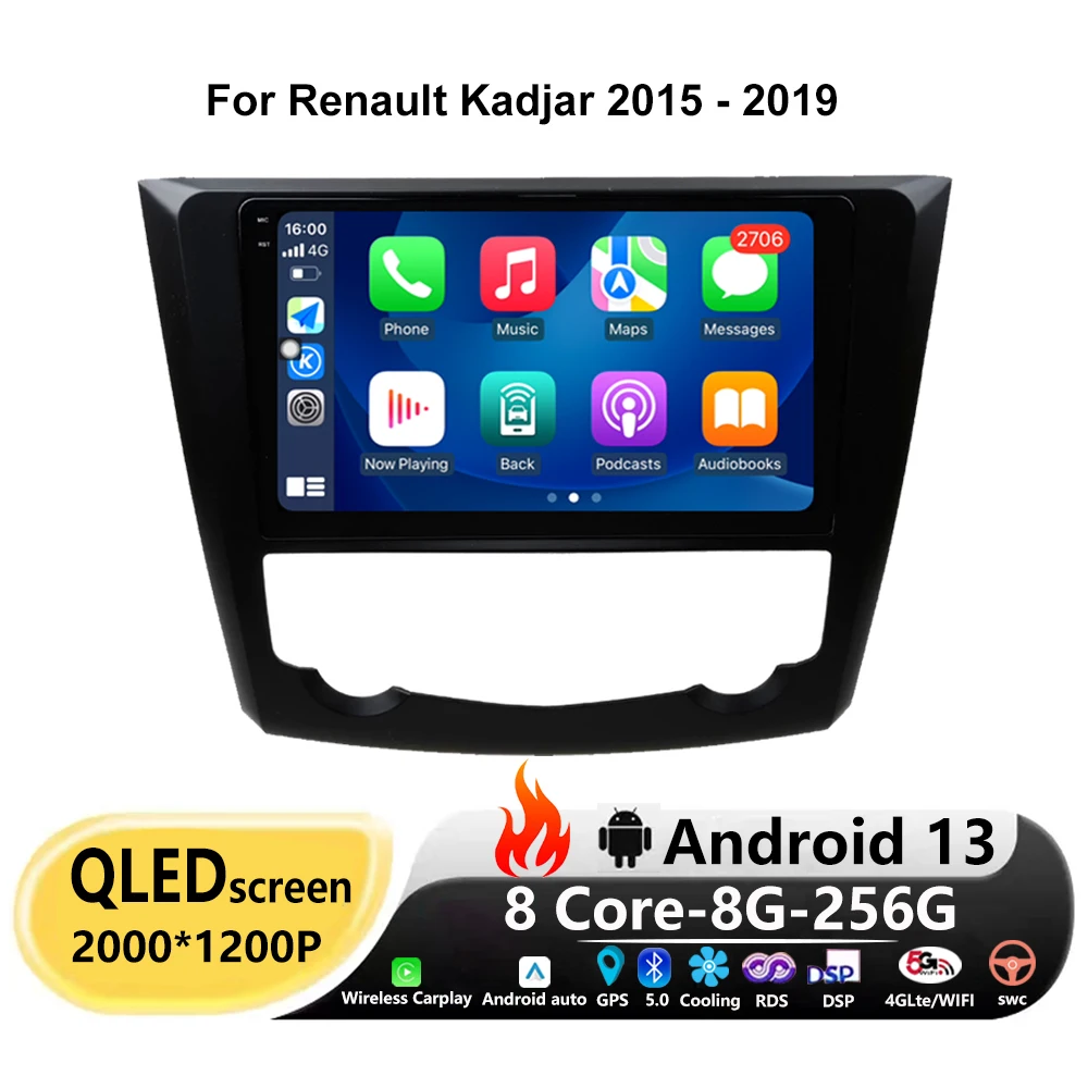 

Car Radio Stereo Android 13 For Renault Kadjar 2015 - 2019 Auto Multimedia Video Player Navigation GPS Head Unit WIFI4G DSP