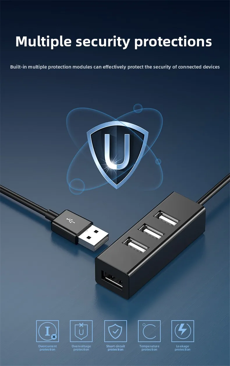 4-Port USB 2.0 Hub, USB-Verteiler Eins-zu-Vier, Mini-USB-Erweiterung für Laptop Desktop PC mit 15cm/100cm Kabellänge – Detail 5