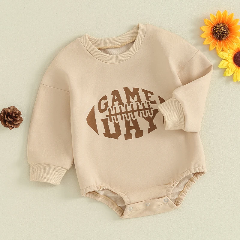 

Baby Boy Girl Football Outfits GAME DAY Crewneck Sweatshirt Bubble Romper Oversized Long Sleeve Bodysuit