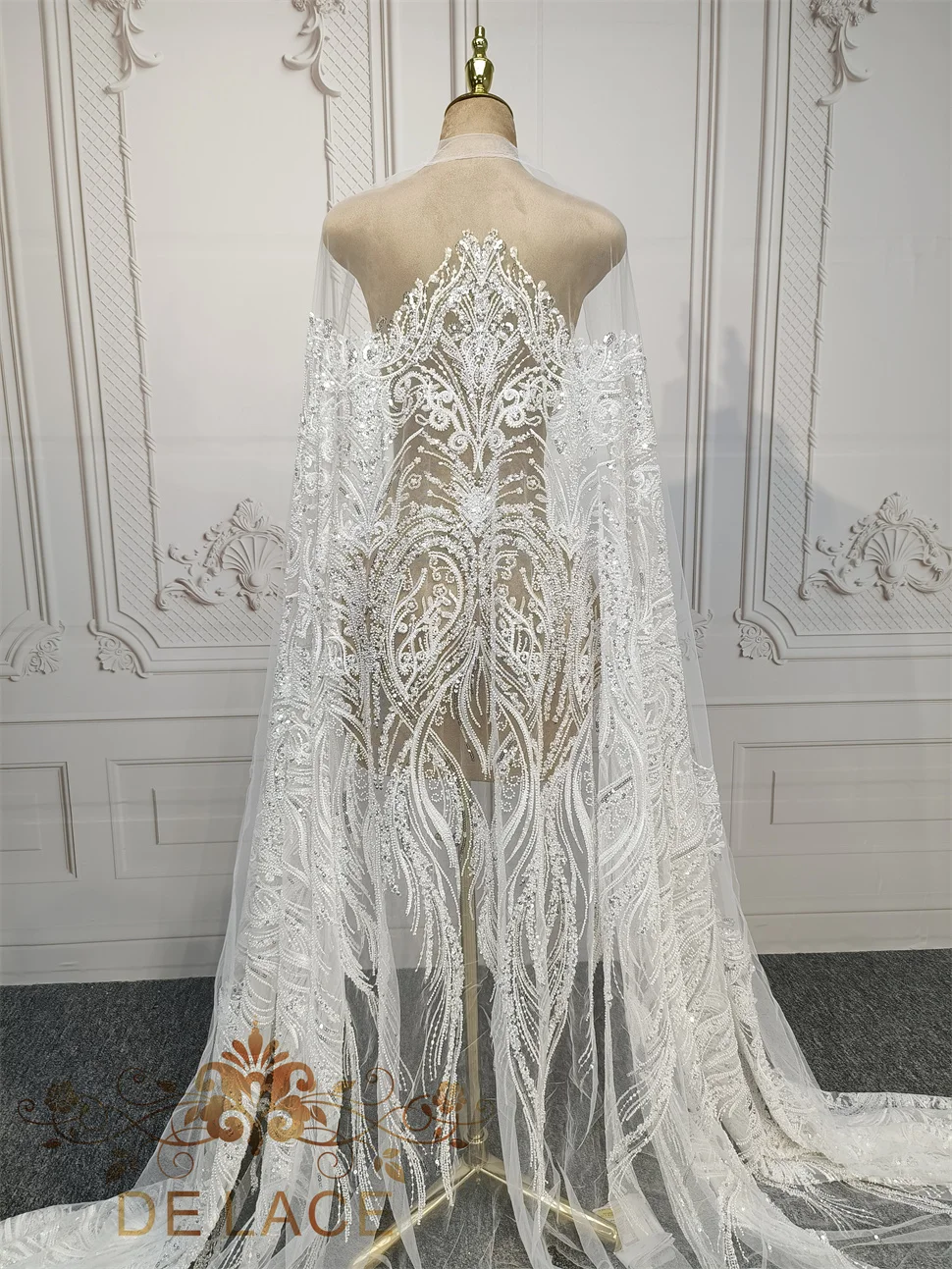 

Latest Heavily Beaded Lace Embroidery New Pattern With Sequins Bridal Wedding Dress Gorgeous Lace Fabric