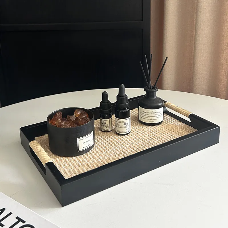 Vintage Wooden Serving Tray Multi-Purpose Tray for Home Decor Aromatherapy Diffuser Holder Non-Slip Tea Tray for Tabletop