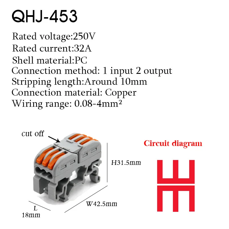 Wire Electrical Din Rail Connector Cut Off Type Fast Universal Compact Conductor Wiring Cable Connector Push-in Terminal Block 3